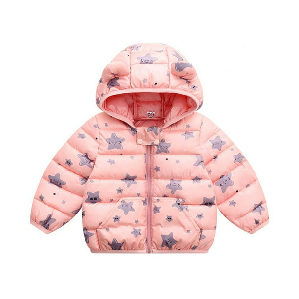 BPrincess Baby Girls Quilted Silver Stars Fleece Lined Hooded 3 Button Jacket 
